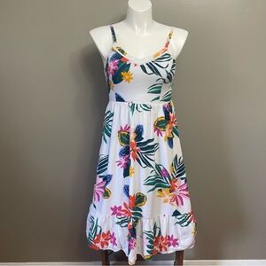 Old Navy White Tropical Print Flounce Sweetheart Sleeveless Sundress  M